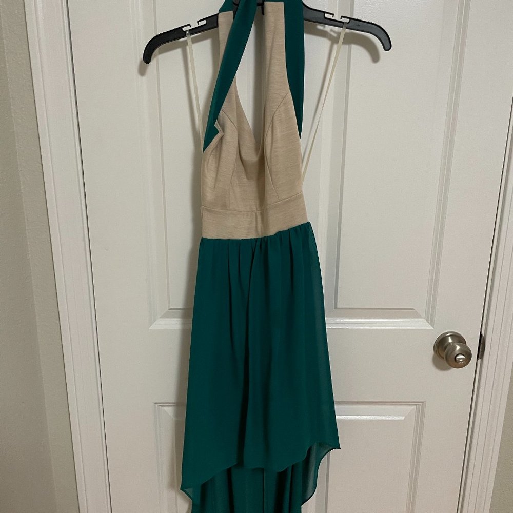 Mystic tan/green halter dress